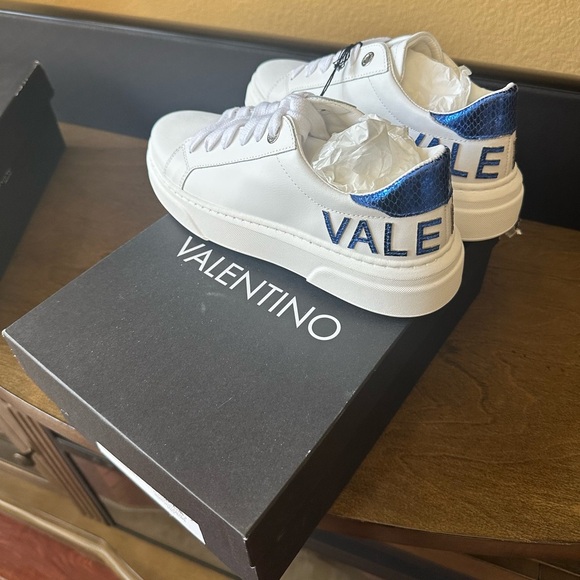 Valentino White Sneakers with Blue Details size 38 - Picture 1 of 9